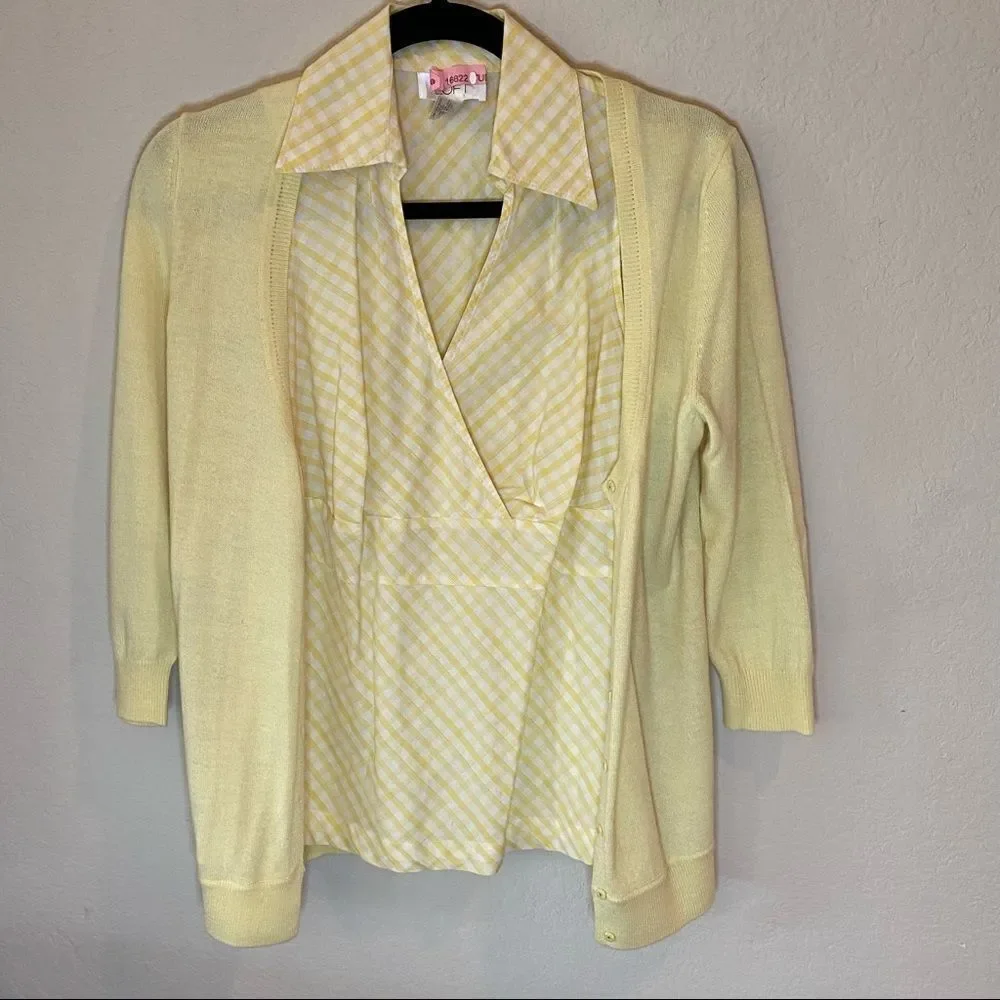 Loft NWOT Yellow Gingham Cardigan & Tank Duo